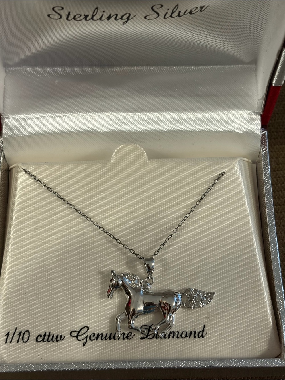 Sterling Silver & Genuine Diamond Horse Pendant with Necklace Still in Box - Picture 2 of 7